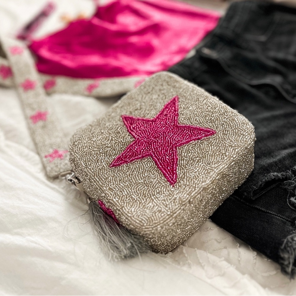 Pink/Silver Handmade Sequins Crossbody purse
